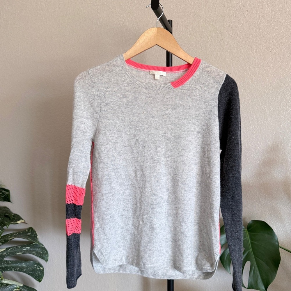 Lisa Todd Womens Gray Wool Cashmere Colorblock Neon Pink Trim Sweater Small
